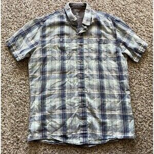 Kuhl Shirt Mens Medium Tall Tapered Shirt Short Sleeve Linen Cotton 7277T